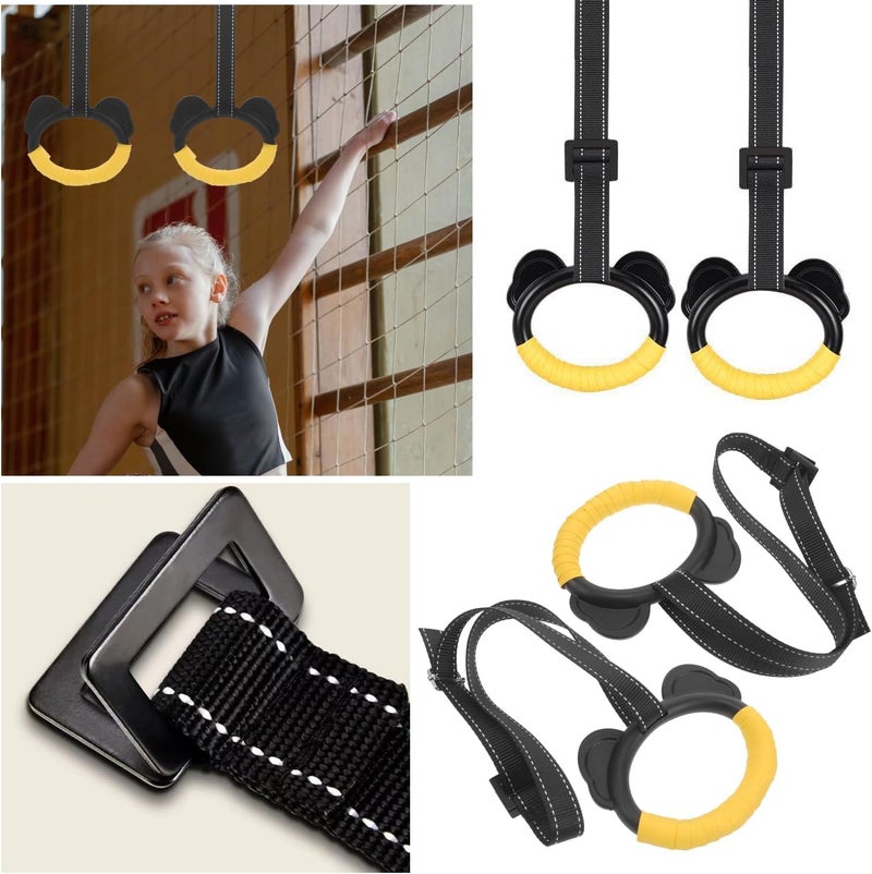 SquEqu Kids Gymnastic Rings with Adjustable Straps Pull up Olympic Rings for Kid‘s Pull Up Bar Doorway Chin up Bar Strength Training Climbing Dome Outdoor Jungle Gym Hanging Stretching Height Increase - Image 4